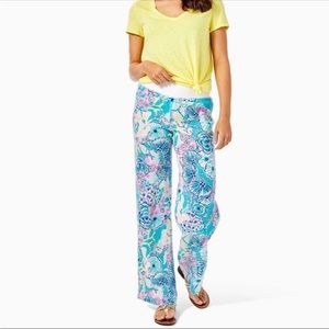 Lilly Pulitzer Beach Palazzo Pants Bali Blue Once Upon a Tide Linen Wide Leg M